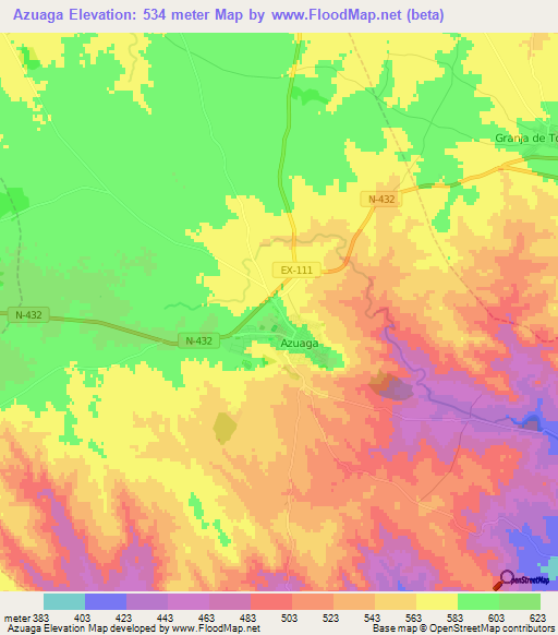 Azuaga,Spain Elevation Map