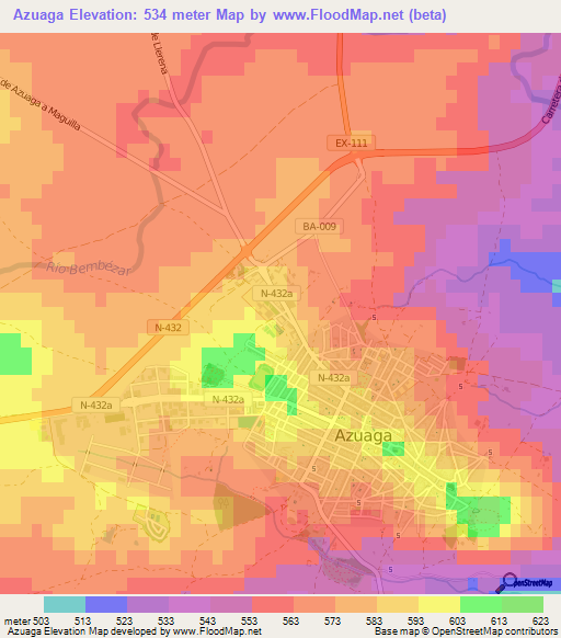 Azuaga,Spain Elevation Map