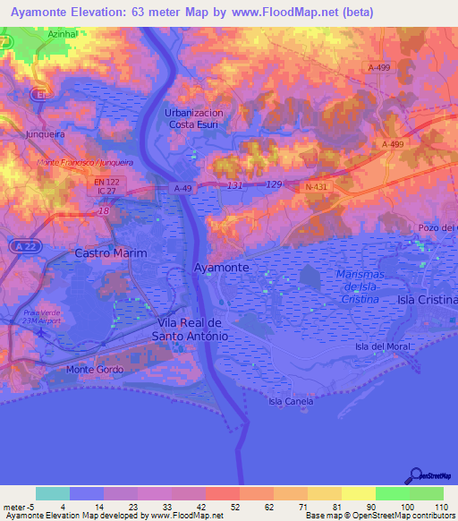 Ayamonte,Spain Elevation Map