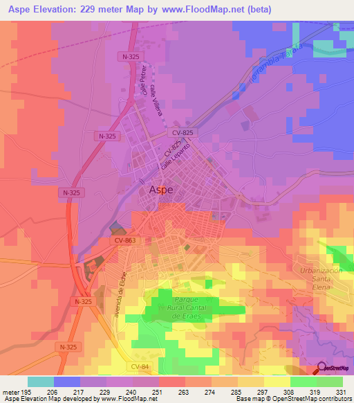 Aspe,Spain Elevation Map