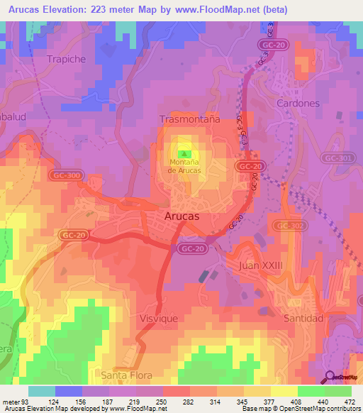 Arucas,Spain Elevation Map