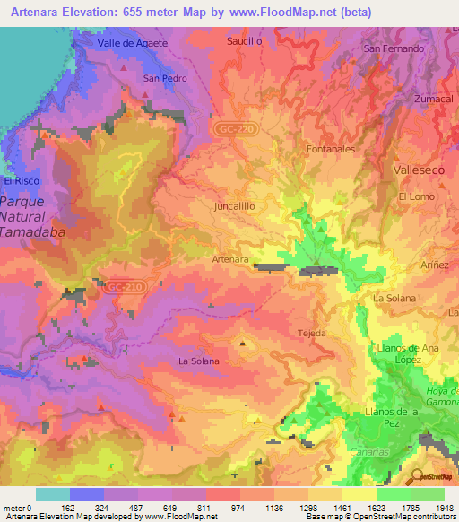 Artenara,Spain Elevation Map