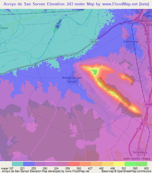 Arroyo de San Servan,Spain Elevation Map