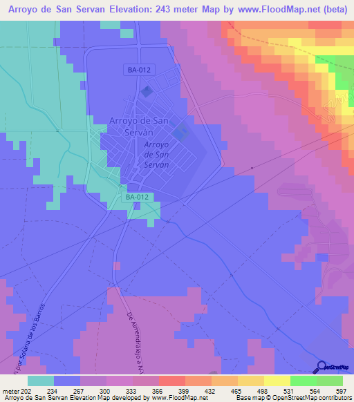 Arroyo de San Servan,Spain Elevation Map