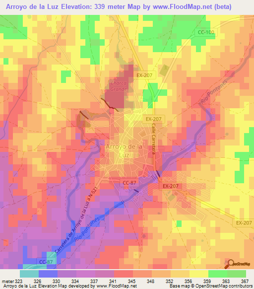 Arroyo de la Luz,Spain Elevation Map