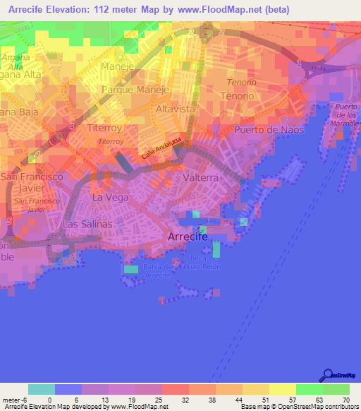 Arrecife,Spain Elevation Map