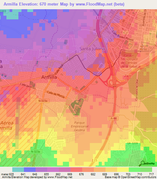 Armilla,Spain Elevation Map