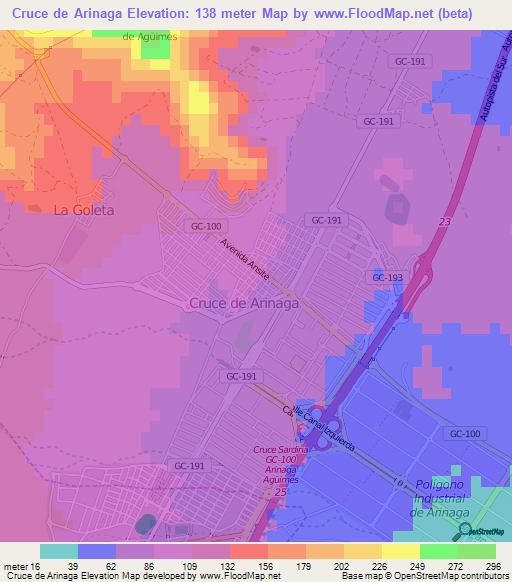 Cruce de Arinaga,Spain Elevation Map