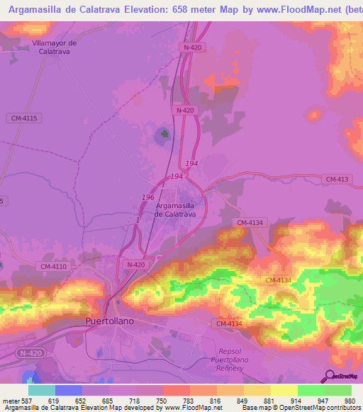 Argamasilla de Calatrava,Spain Elevation Map