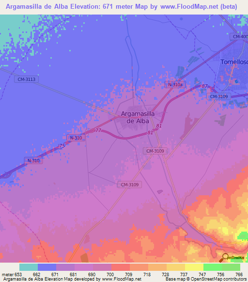 Argamasilla de Alba,Spain Elevation Map