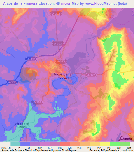 Arcos de la Frontera,Spain Elevation Map