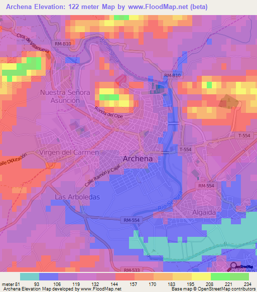 Archena,Spain Elevation Map