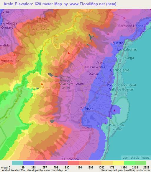 Arafo,Spain Elevation Map