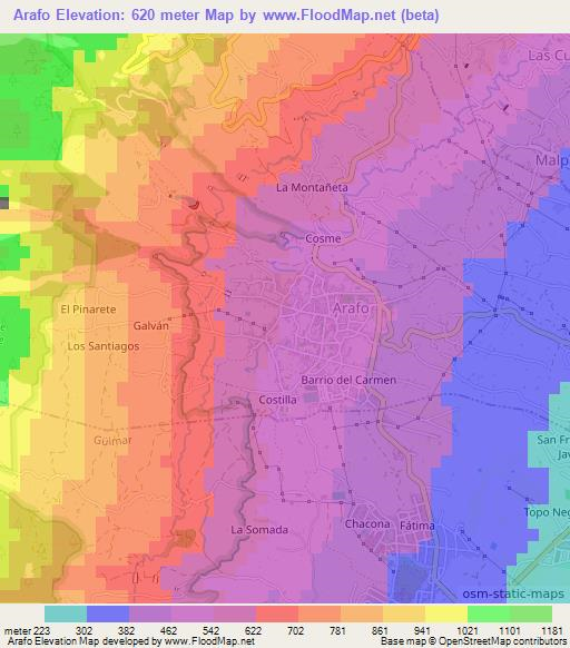 Arafo,Spain Elevation Map