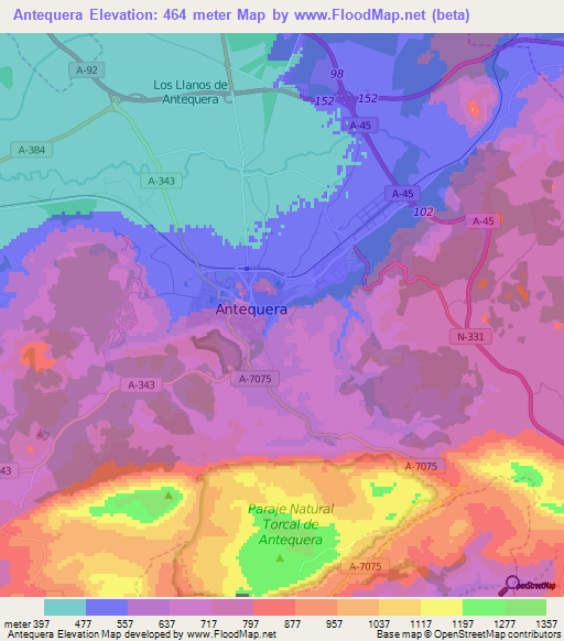 Antequera,Spain Elevation Map