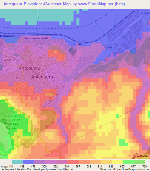 Antequera,Spain Elevation Map