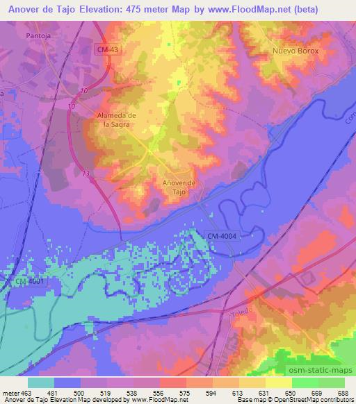 Anover de Tajo,Spain Elevation Map