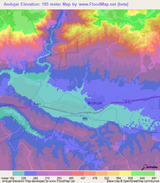 Andujar,Spain Elevation Map