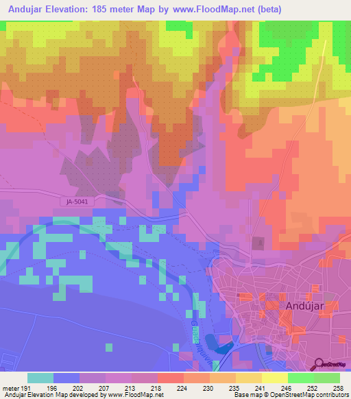 Andujar,Spain Elevation Map