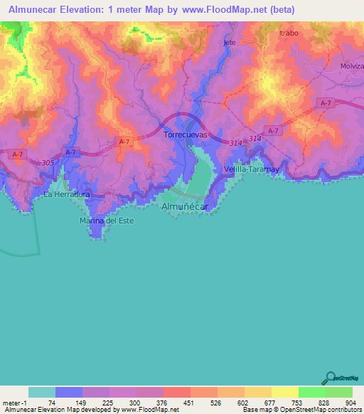 Almunecar,Spain Elevation Map