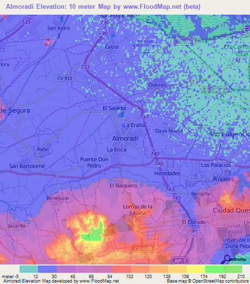 Almoradi,Spain Elevation Map