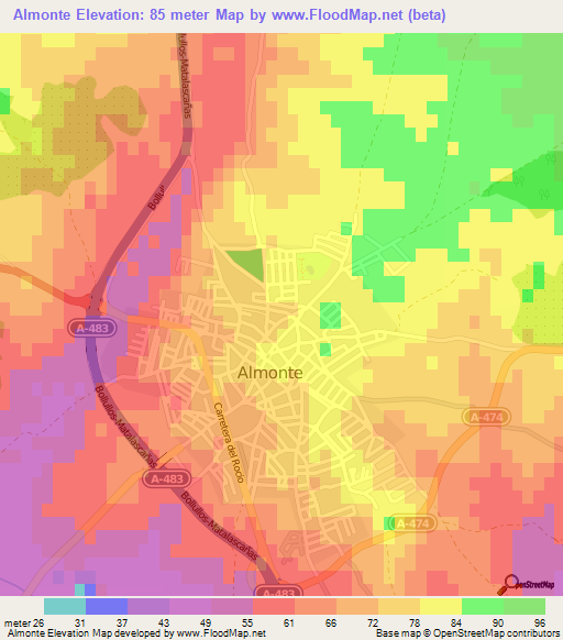 Almonte,Spain Elevation Map