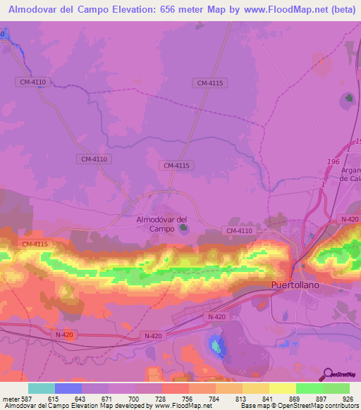 Almodovar del Campo,Spain Elevation Map