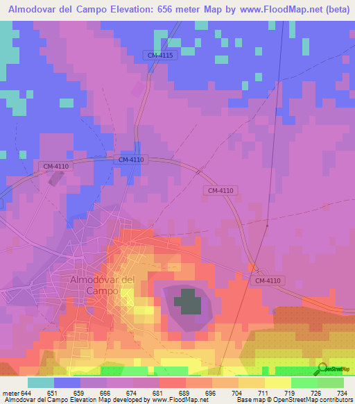 Almodovar del Campo,Spain Elevation Map