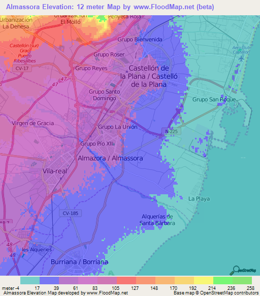 Almassora,Spain Elevation Map