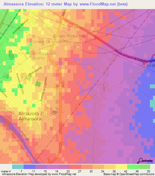 Almassora,Spain Elevation Map