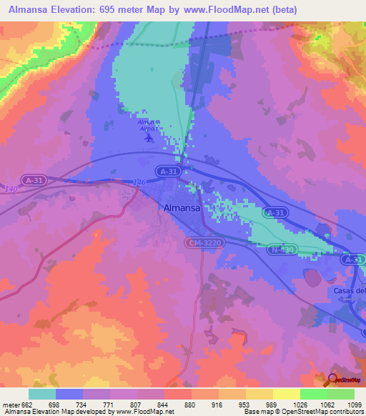 Almansa,Spain Elevation Map