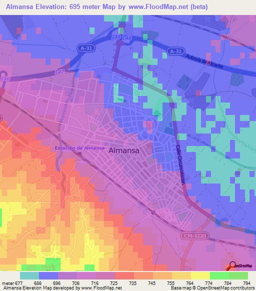 Almansa,Spain Elevation Map