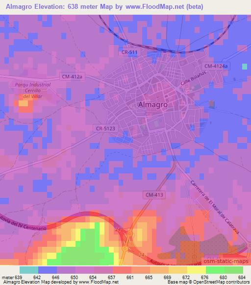 Almagro,Spain Elevation Map