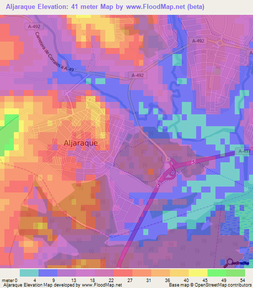 Aljaraque,Spain Elevation Map