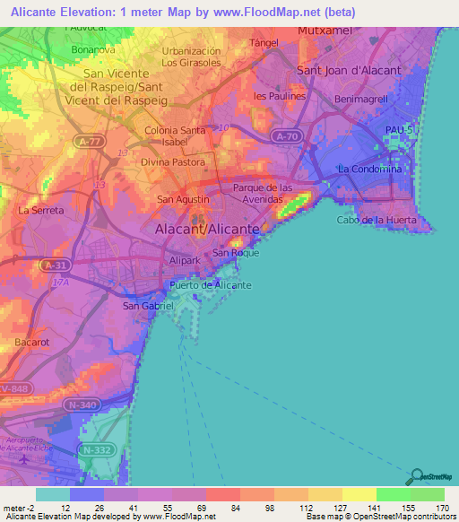 Alicante,Spain Elevation Map