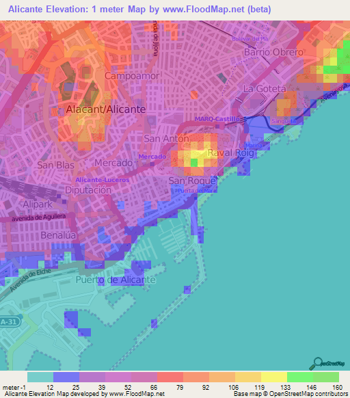 Alicante,Spain Elevation Map