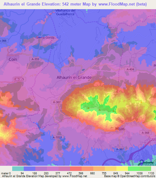 Alhaurin el Grande,Spain Elevation Map