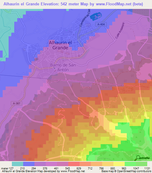 Alhaurin el Grande,Spain Elevation Map