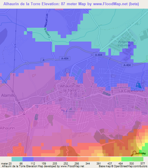 Alhaurin de la Torre,Spain Elevation Map