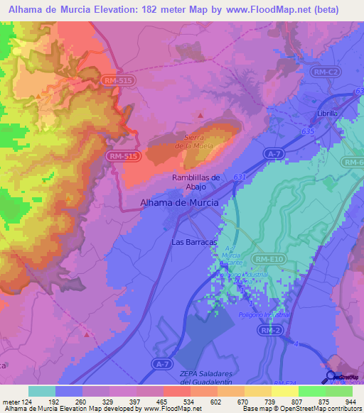 Alhama de Murcia,Spain Elevation Map