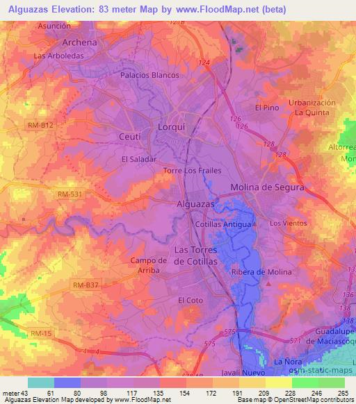 Alguazas,Spain Elevation Map