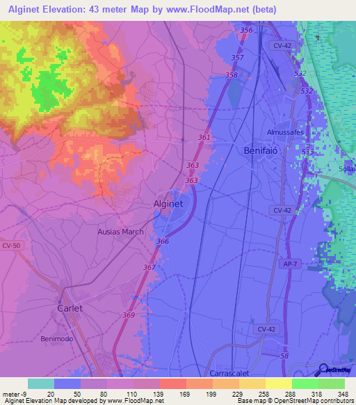 Alginet,Spain Elevation Map