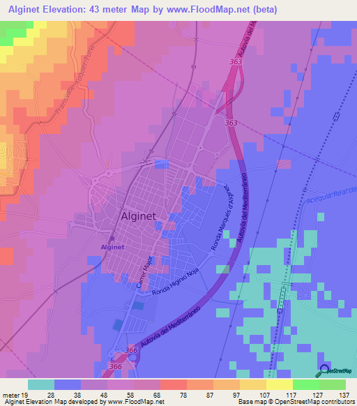 Alginet,Spain Elevation Map