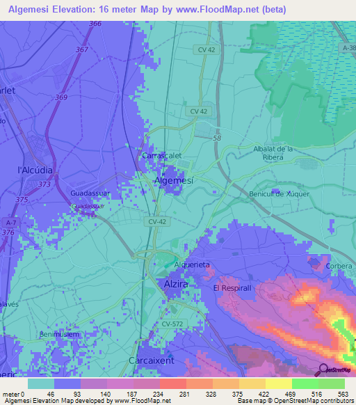 Algemesi,Spain Elevation Map