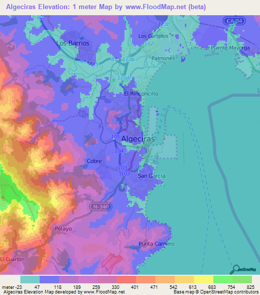 Algeciras,Spain Elevation Map