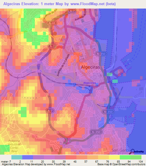 Algeciras,Spain Elevation Map