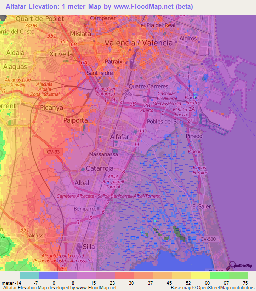 Alfafar,Spain Elevation Map