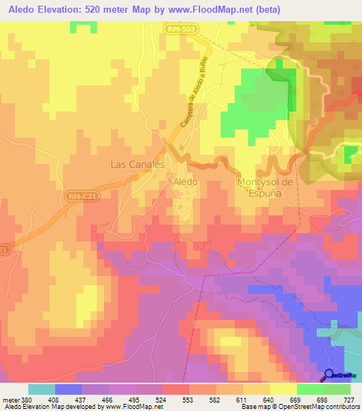 Aledo,Spain Elevation Map