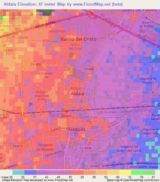 Aldaia,Spain Elevation Map