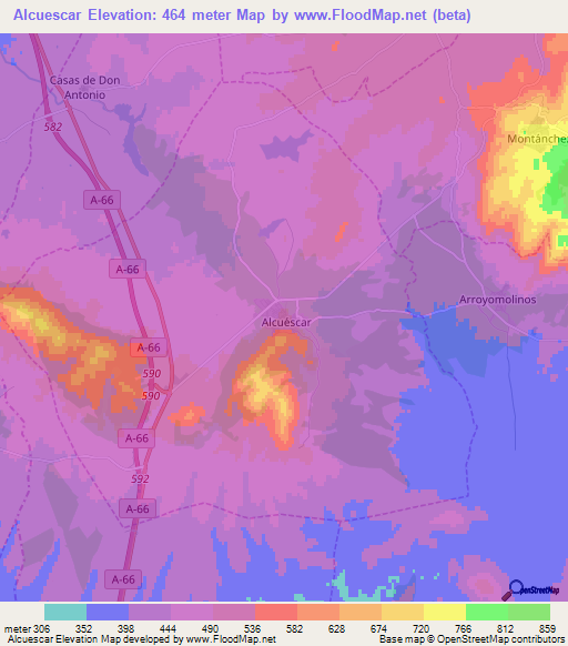 Alcuescar,Spain Elevation Map